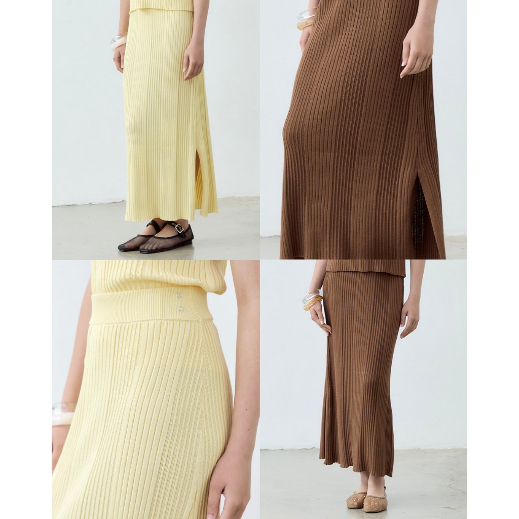 (Discontinued item) Before Sunset - Mozza Maxi Skirt I กระโปรงยาวผ้าทอลายแนวตั้ง ผ่าข้าง ยืดหยุ่นสูงใส่สบาย