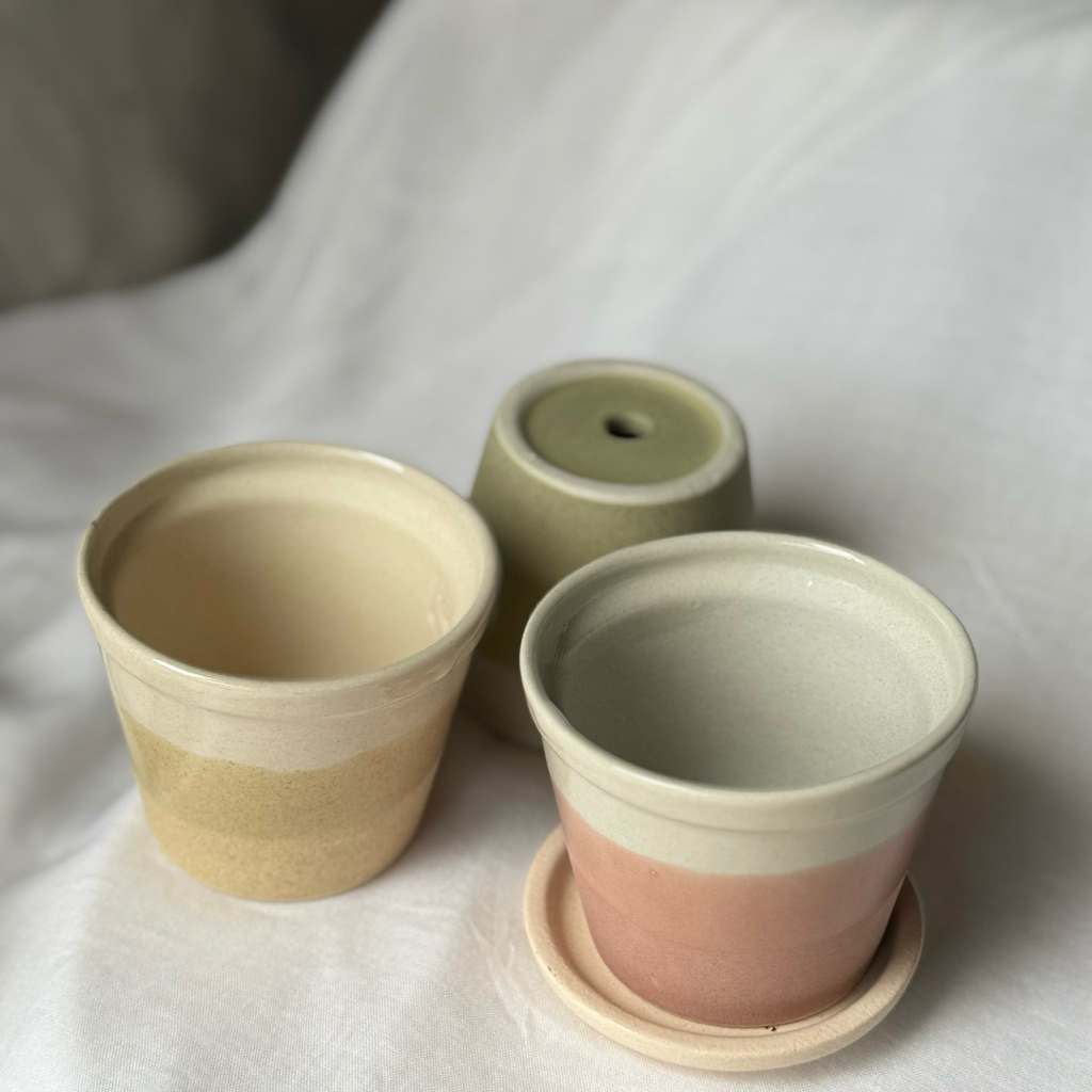 กระถางเคลือบสีเซรามิก ทรงโมเดิร์น ขนาดกว้าง 3.2 นิ้ว