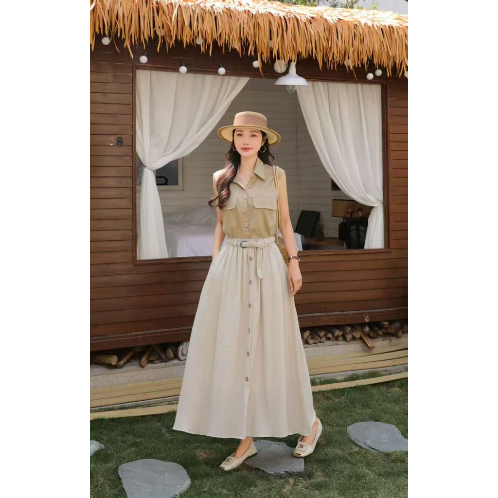 กระโปรงยาวผ้าลินิน มีซับในด้วยและมีเข็มขัด ใส่สบายไม่ต้องรีบรุ่น9337#
