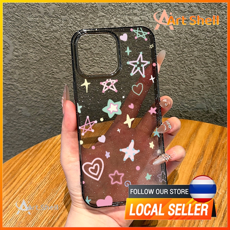 ผงเพชรแผ่นโปร่งใส  เทรนด์แฟชั่น ดาวสีการ์ตูน for 11 12 13 15 14plus 15 pro max XR 12 13pro  6P 7P 8P XS