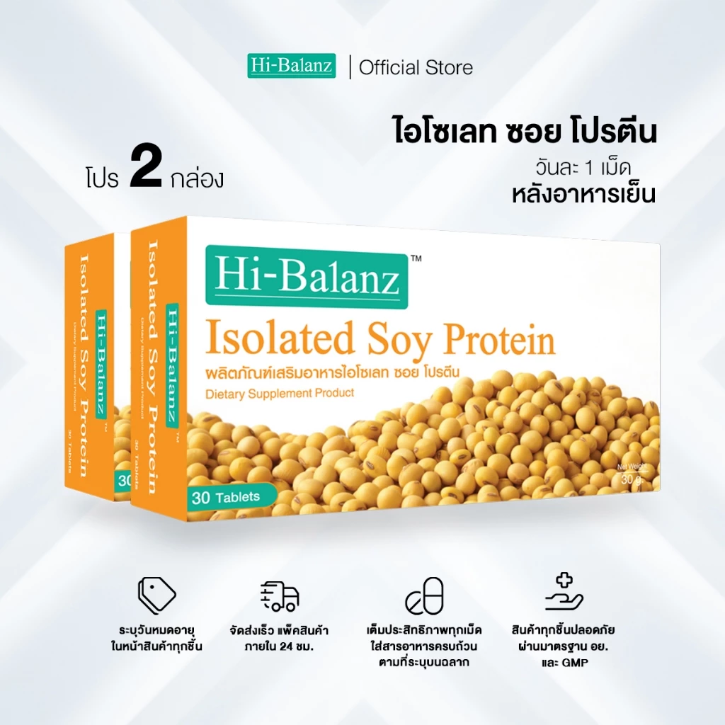 Hi-Balanz Isolated Soy Protein สารสกัดจากถั่วเหลือง 2 กล่อง รวม 60 เม็ด