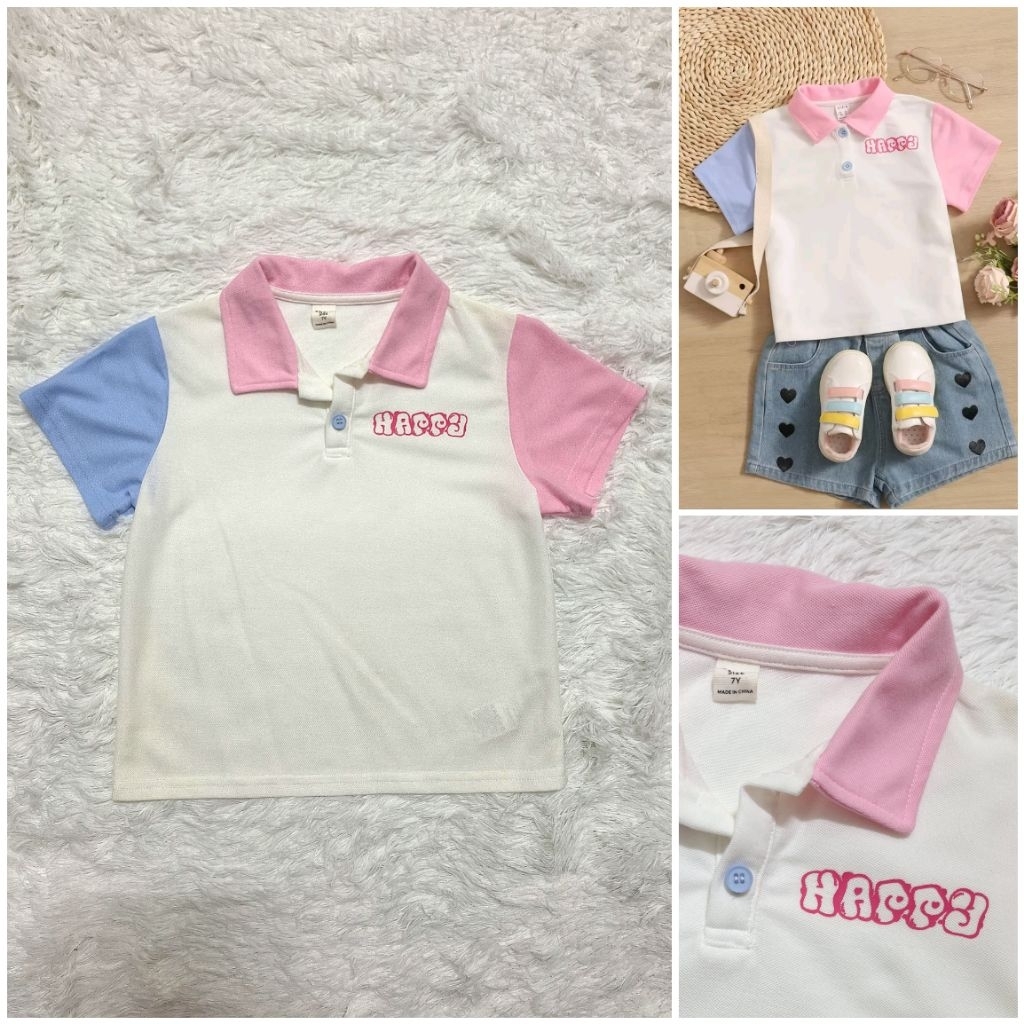 เสื้อครอป เสื้อโปโล เสื้อเด็กผู้หญิง เสื้อy2k แบรนด์shein Size7Y อก30-31 ผู้ใหญ่xsใส่ได้