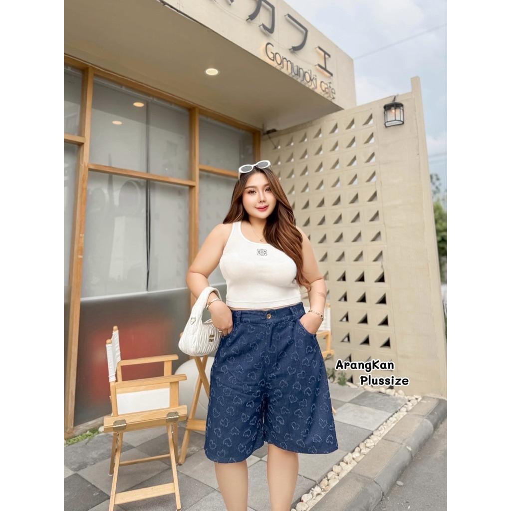 กางเกง 4ส่วน มีกระเป๋ากางเกง 2 ข้าง ผ้ายีนส์ลายหัวใจ/ดอกไม้ ไซส์ใหญ่ สาวอวบ YY - รูปที่ 4