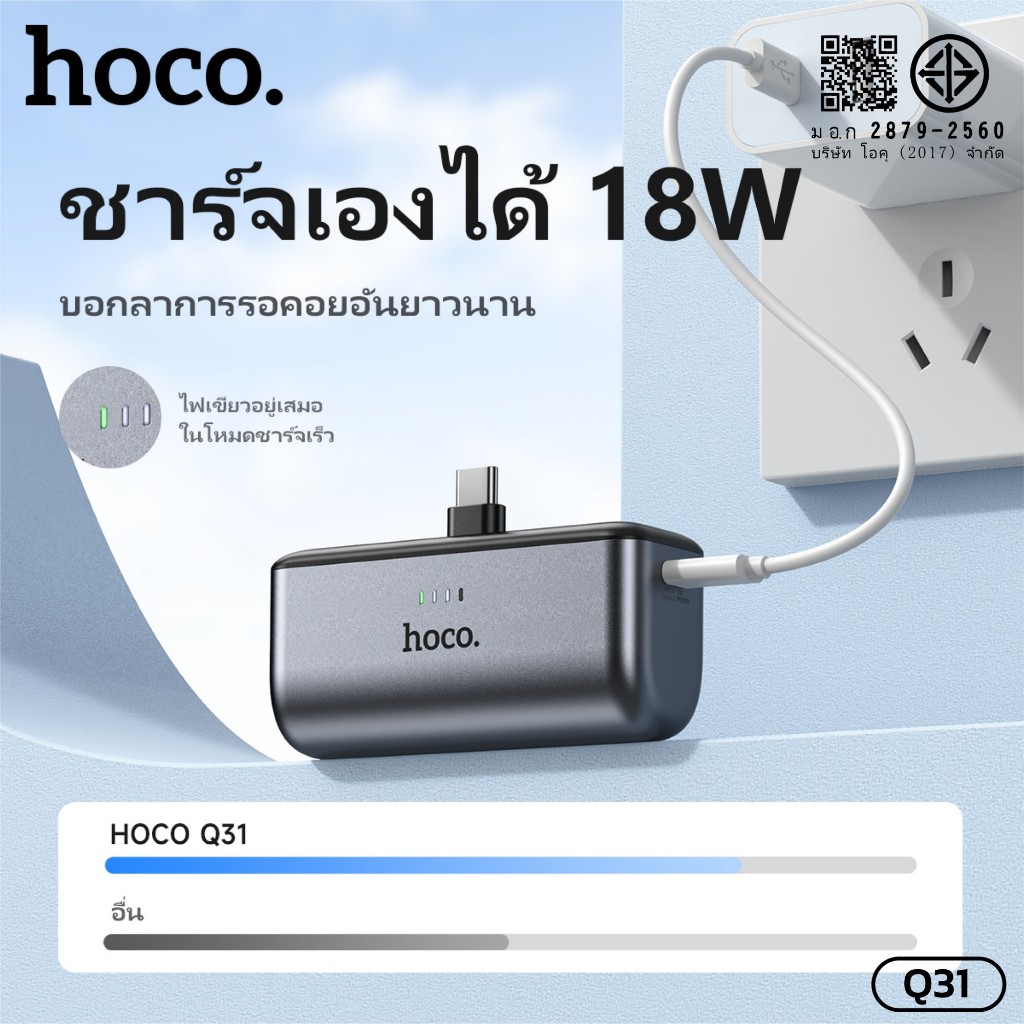 แบตสำรอง HOCO Q31 Pocket Powerbank  5000mAh สำหรับ Type-C/iOS ชาร์จเร็ว 20W พกพาสะดวก รูปที่ 2