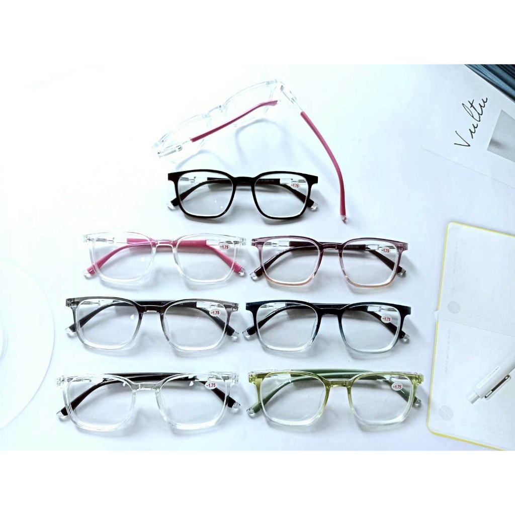 แว่นสายตาสั้น ทรงเหลี่ยม กรอบพลาสติก ขาสปริง -50ถึง-400 รุ่น 2501