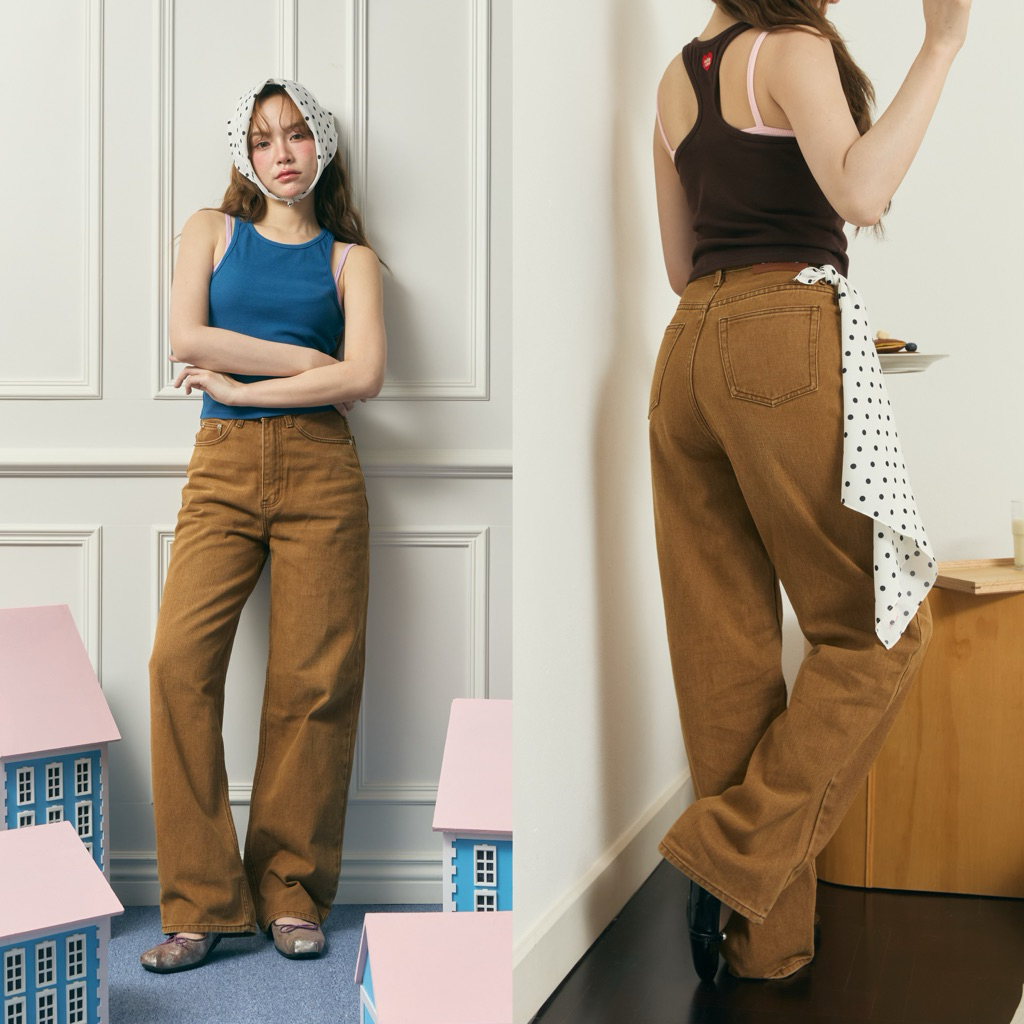 Cutie.colors Andy Vintage Jeans กางเกงเอวสูงกระบอกกลาง