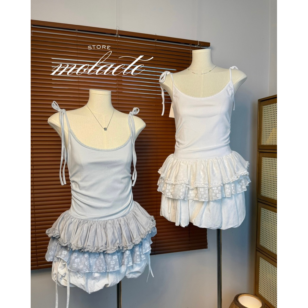 (TS020)- เสื้อสายเดี่ยวผูกไหล่ 🇰🇷🎀 ระบายลูกไม้