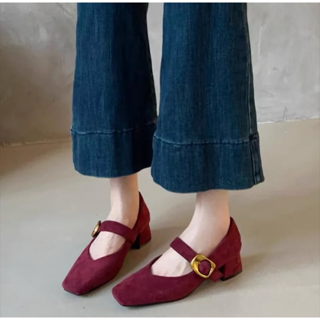 Marry Jane shoes สี Burgundy size 38.