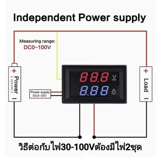 วัดโวลท์(V)/เเอมป์(A)มิเตอร์ดิจิตอล 0-100V / 20A(แอมป์)