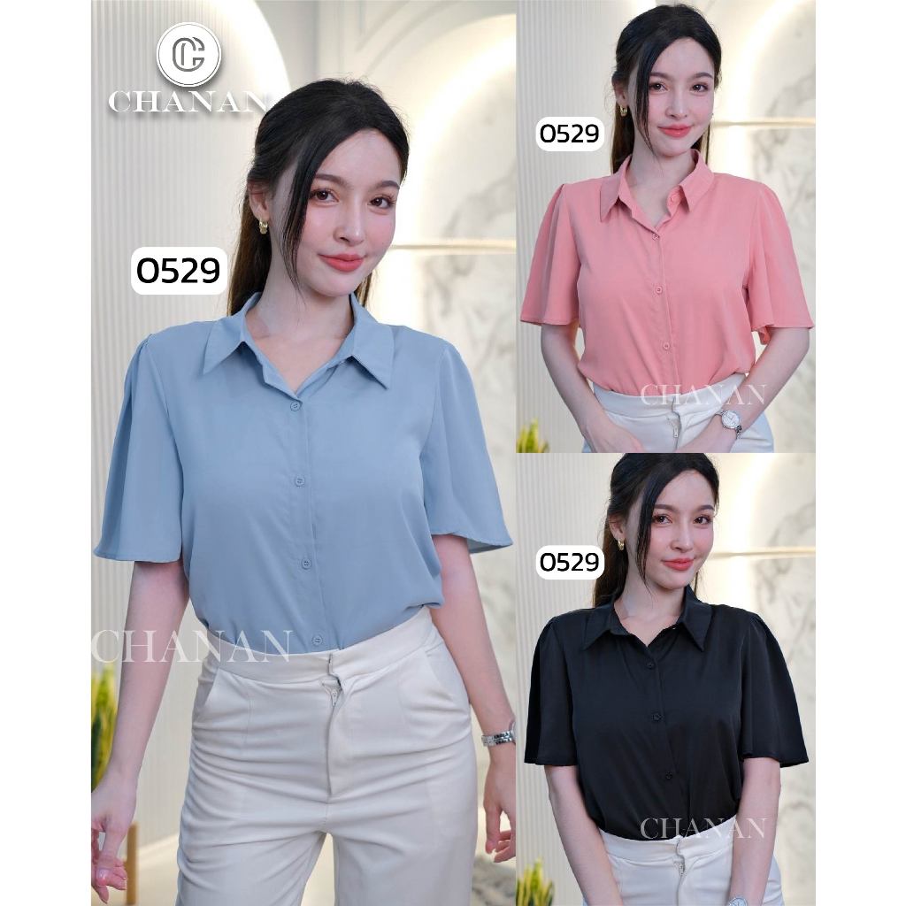 🔥ขายดี Chanan☘️ เสื้อชีฟองผสม,ชีฟองพรีเมี่ยม คอปก แขนระบาย ใส่เที่ยว ใส่ออกงาน เสื้อผู้หญิง มี8สี รุ่น0136/0529/0534