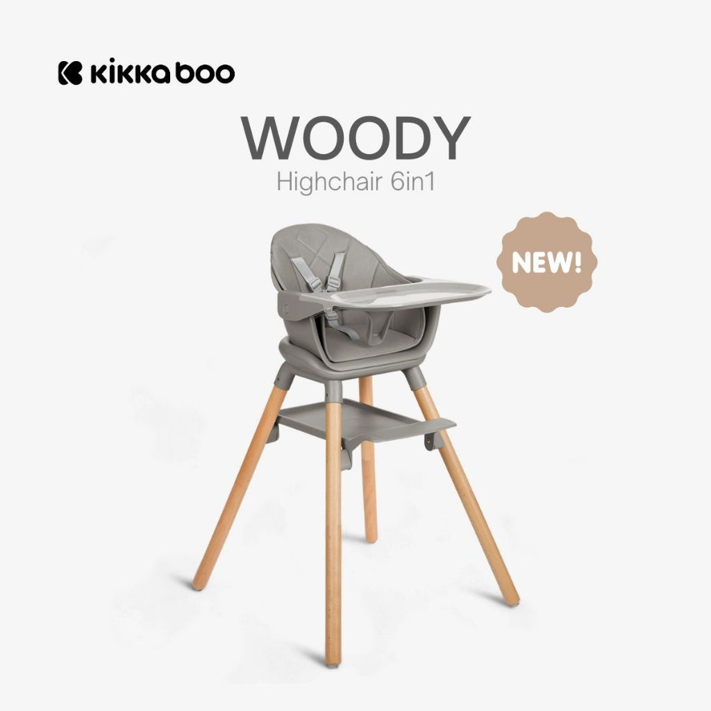 Kikkaboo Woody Highchair เก้าอี้ทานข้าวเด็ก 6 in 1 พกพาง่าย ใช้ได้ตั้งแต่ 4m - 6y+
