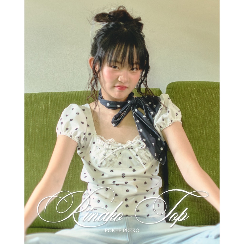 POKEE RINAKO TOP ( DOT!) เสื้อยืดแขนตุ๊กตา พิมพ์ลายจุดดอกไม้