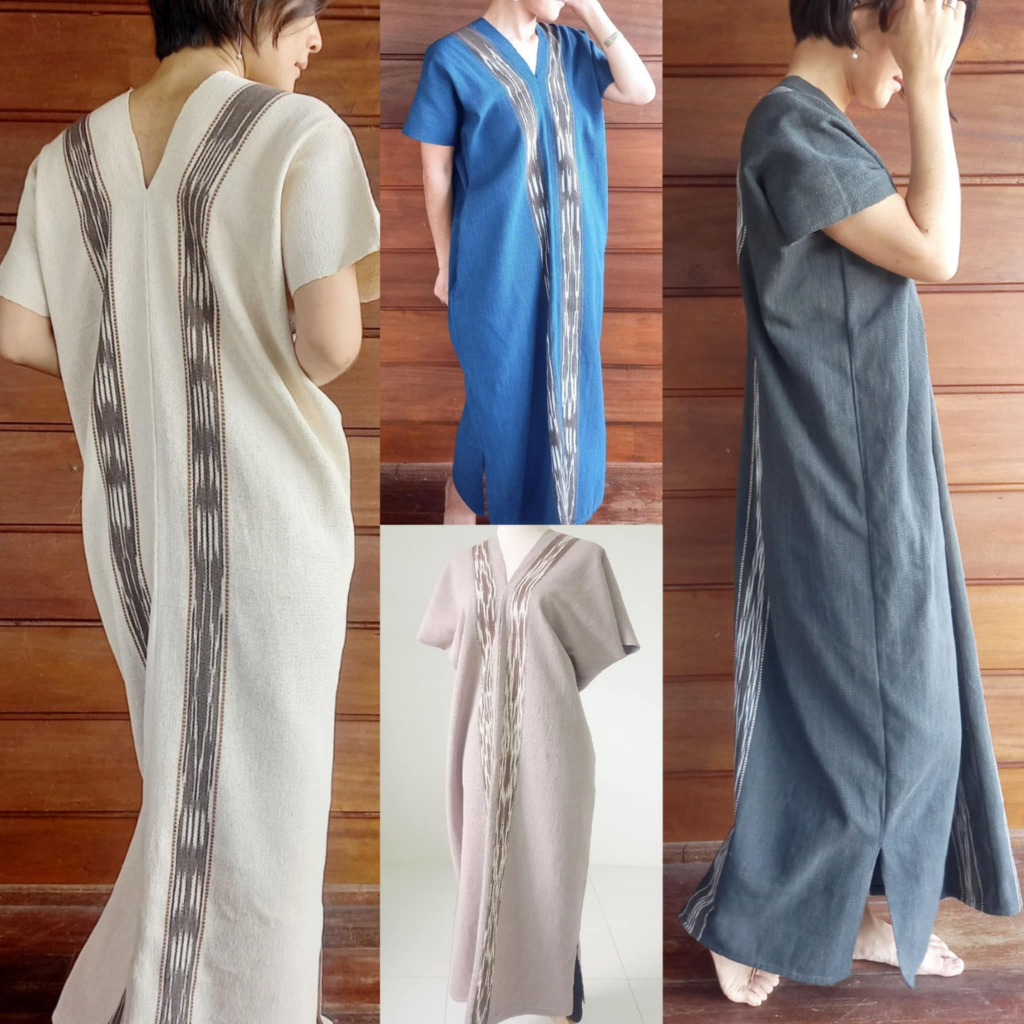 [มี4สี] ชุดยาว ผ้าฝ้าย ทอมือ ย้อมสีธรรมชาติ /ชุดเดรส คอตตอน Karen Hand-woven Ikat Dress
