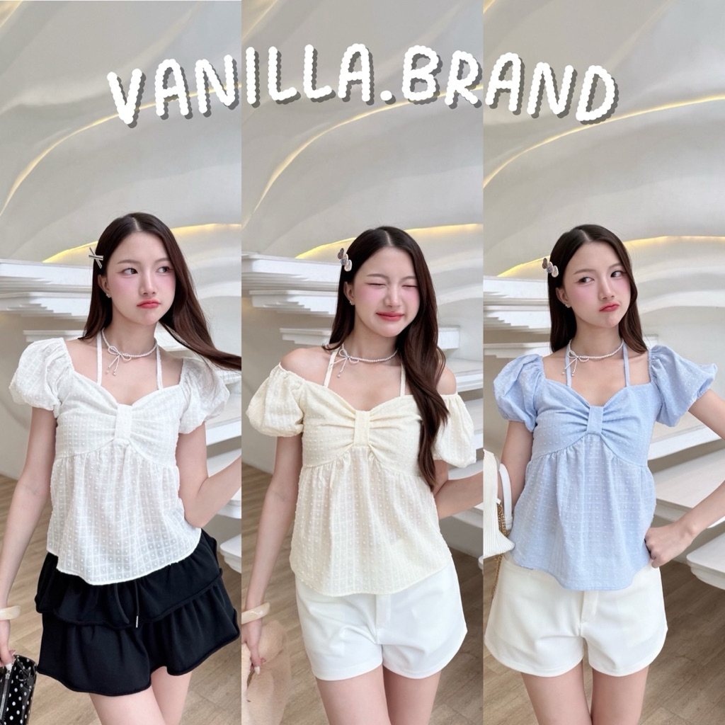 เสื้อแขนพอง อกโบว์ สายคล้องคอ -ttm / VB0321