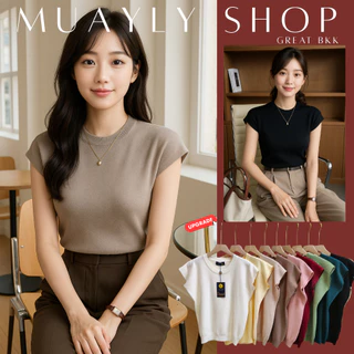 🐻ใหม่ 14สี🌈 เสื้อคอกลม แขนล้ำ ผ้าไหมพรมเนื้อนิ่มละลาย งานดี hiend งานป้าย Great BKK #เสื้อดำ