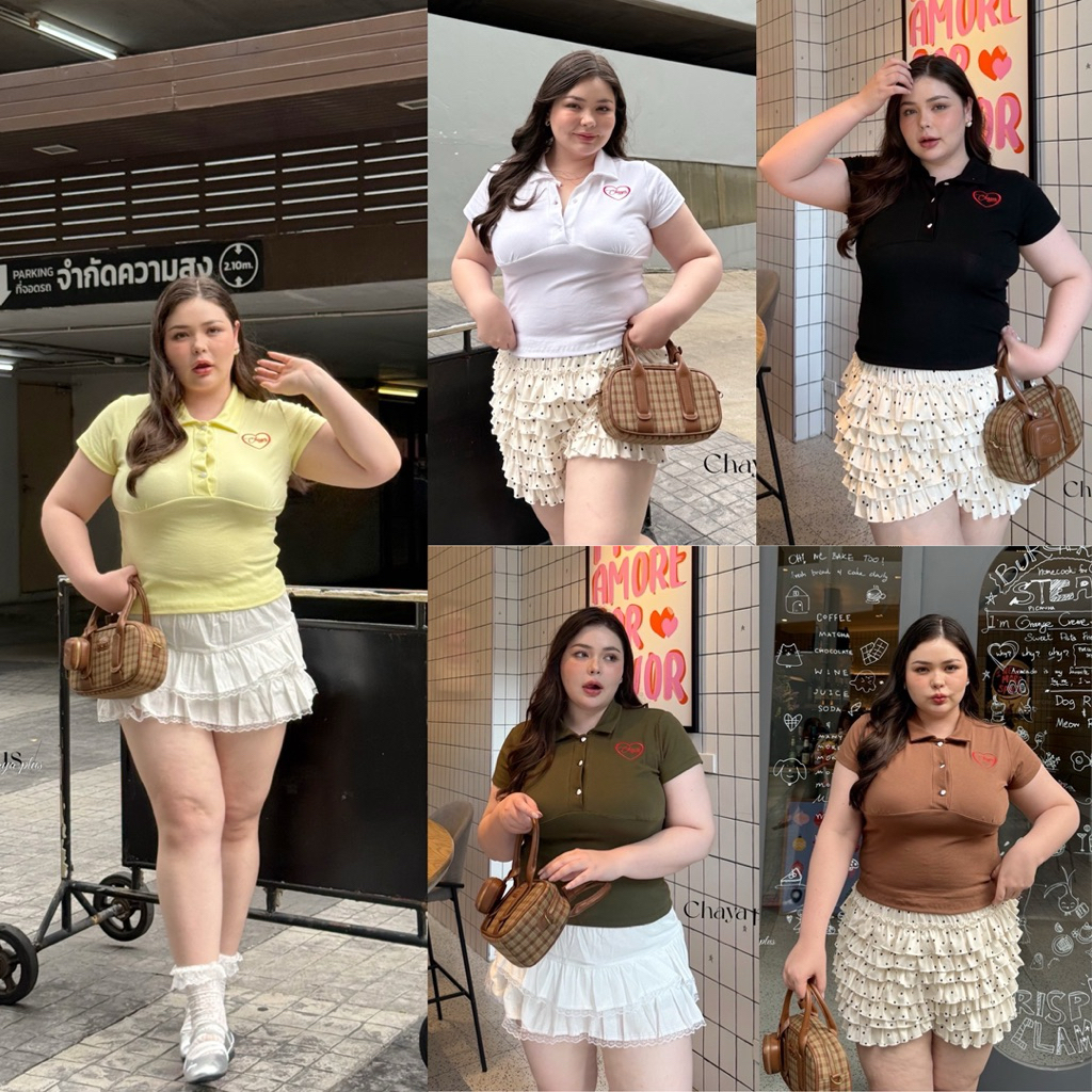 /LD/ เสื้อโปโลสาวอวบ มีไซส์อก38-52 กระดุมหัวใจ ดีเทลงานปัก และจับจีบช่วงอก ทรงสวย #เสื้อไซส์ใหญ่ พลัสไซส์