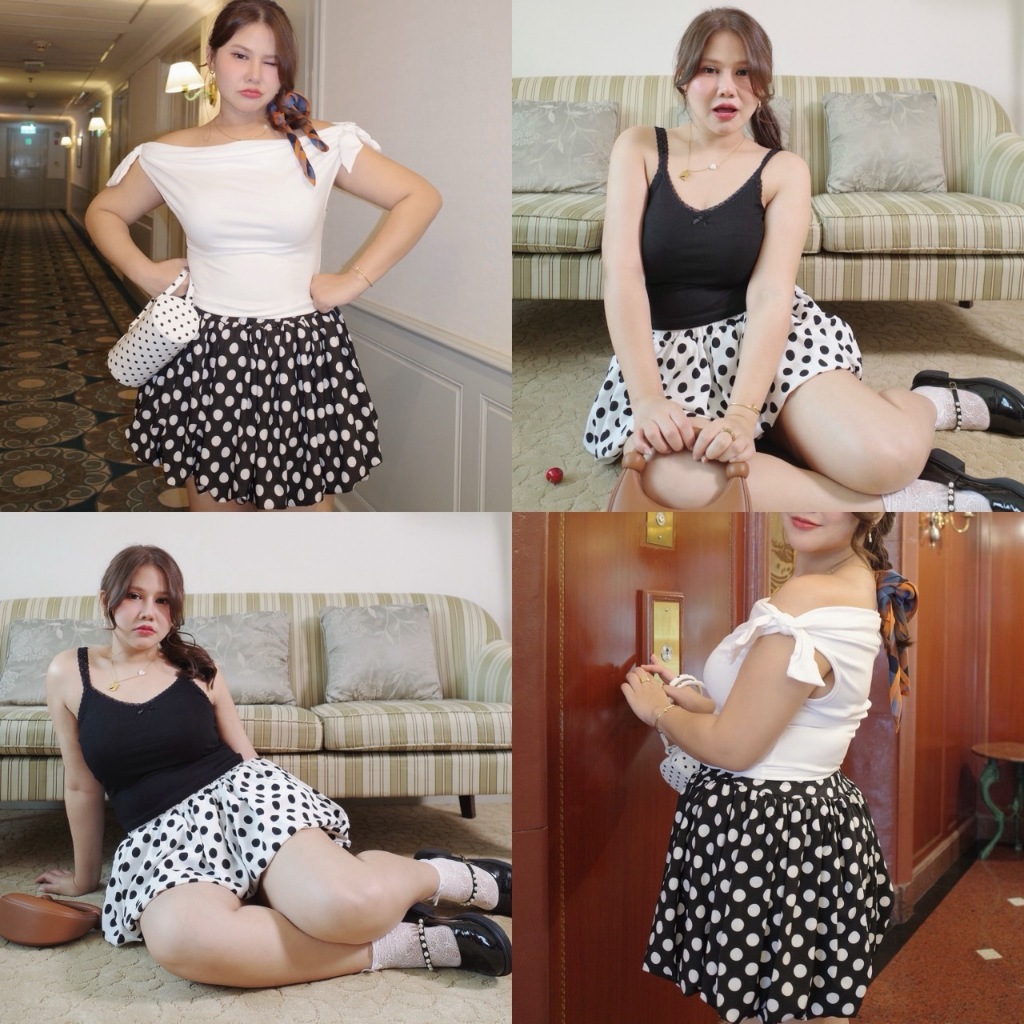 Daydream skirt ☁️ กระโปรงพองผ้าคอตตอนมีซับในกางเกง (SK0044) - Merryhouse