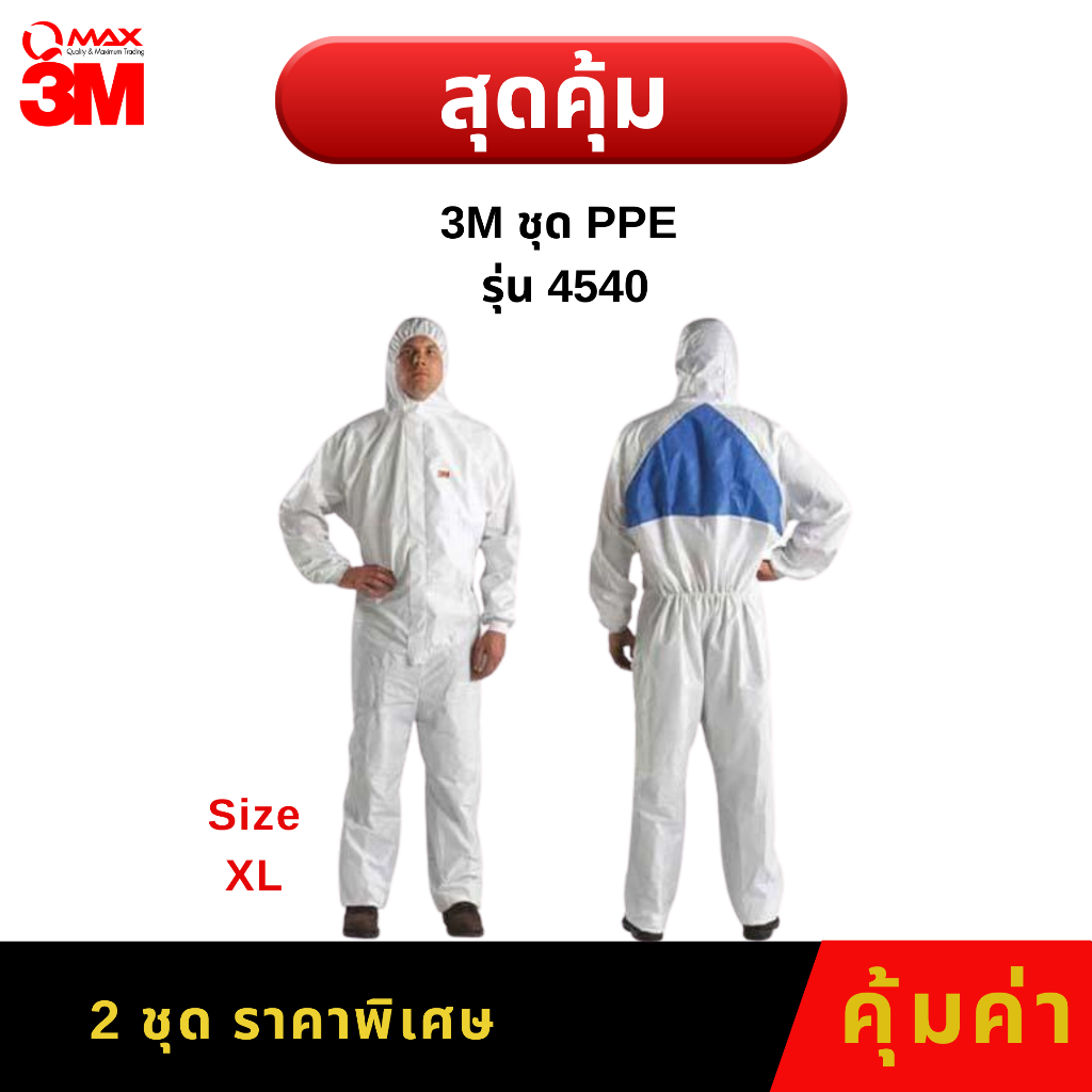 (สุดคุ้ม) ชุด PPE 3M รุ่น 4540 2ชุด ไซส์ XL