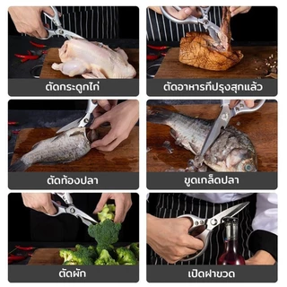 กรรไกรทำครัว สแตนเลสอย่างดี SK5 ตัดกระดูกง่าย คมและทนทาน อเนกประสงค์ กรรไกรตัดอาหาร