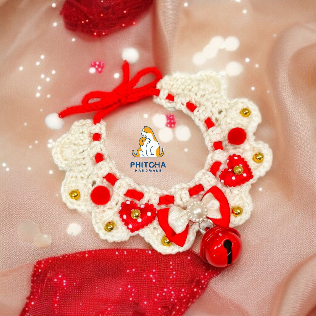 V002❤️ • ปลอกคอแมววาเลนไทน์ • (สายผูก) • ปลอกคอสุนัข • ปลอกคอสัตว์เลี้ยง ปลอกคอแฮนด์เมด