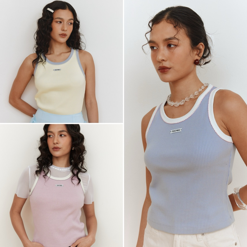 POCKETWOOD - Tuile Tank [พร้อมส่ง] เสื้อกล้ามแต่งขอบคอเสื้อด้วยด้ายหยัก เย็บป้าย POCKETWOOD