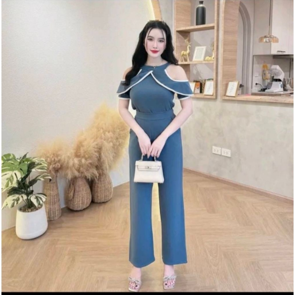 ชุดเซ็ทผ้าวูลเวฟมือ1(ป้าย Sugario)สีฟ้าน้ำทะเล