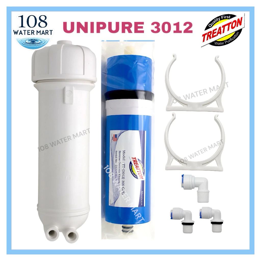 กระบอกเมมเบรน UNIPURE พร้อม เมมเบรน Unipure Fast Pure Treatton 300 GPD รุ่น 3012 และอุปกรณ์ Membrane Housing
