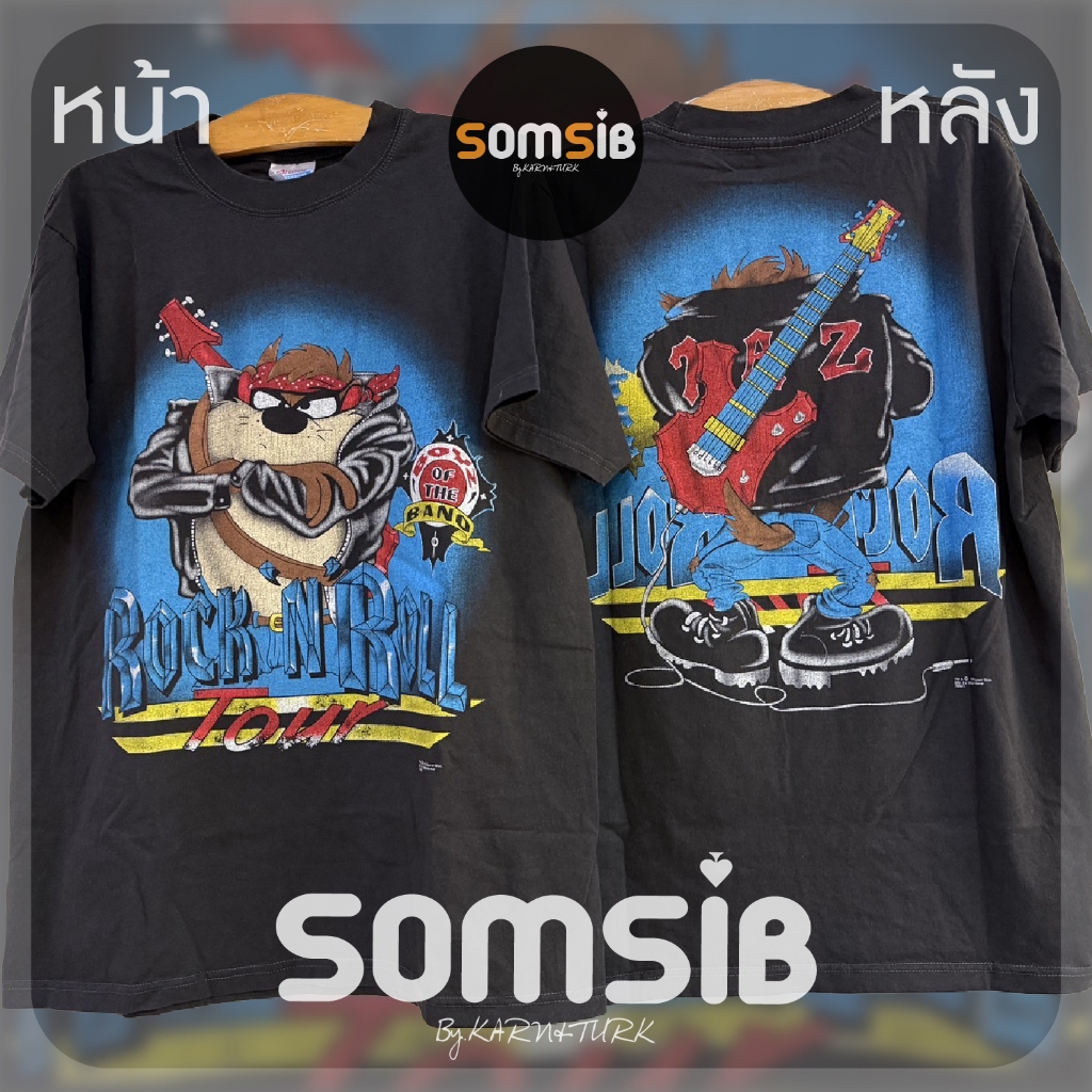 เสื้อ ผ้าฟอก Taz Mania - Rock N' Roll [ผ้า ดำ/ขาว]