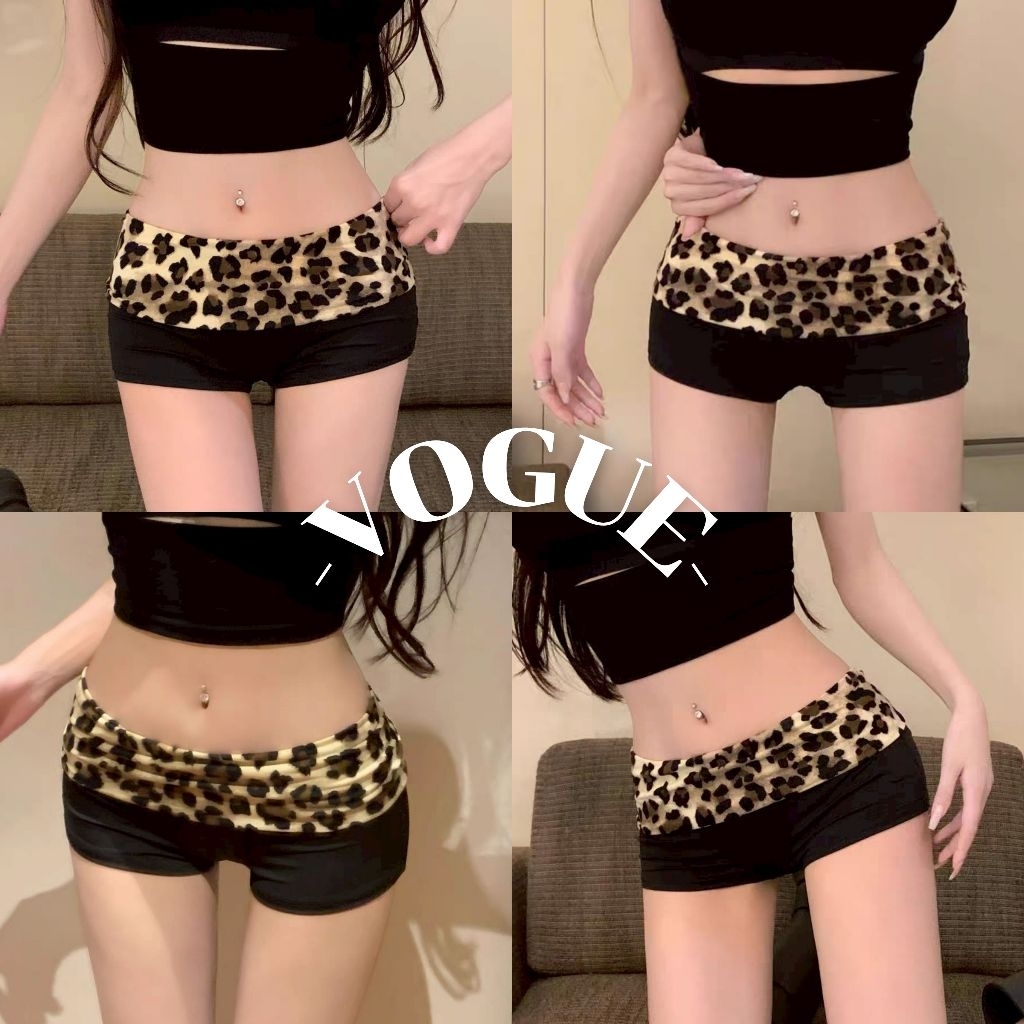 Vogue พร้อมส่ง กางเกงขาสั้น ลายเสือ วายทูเค ทรงรัดรูป (FY2860)