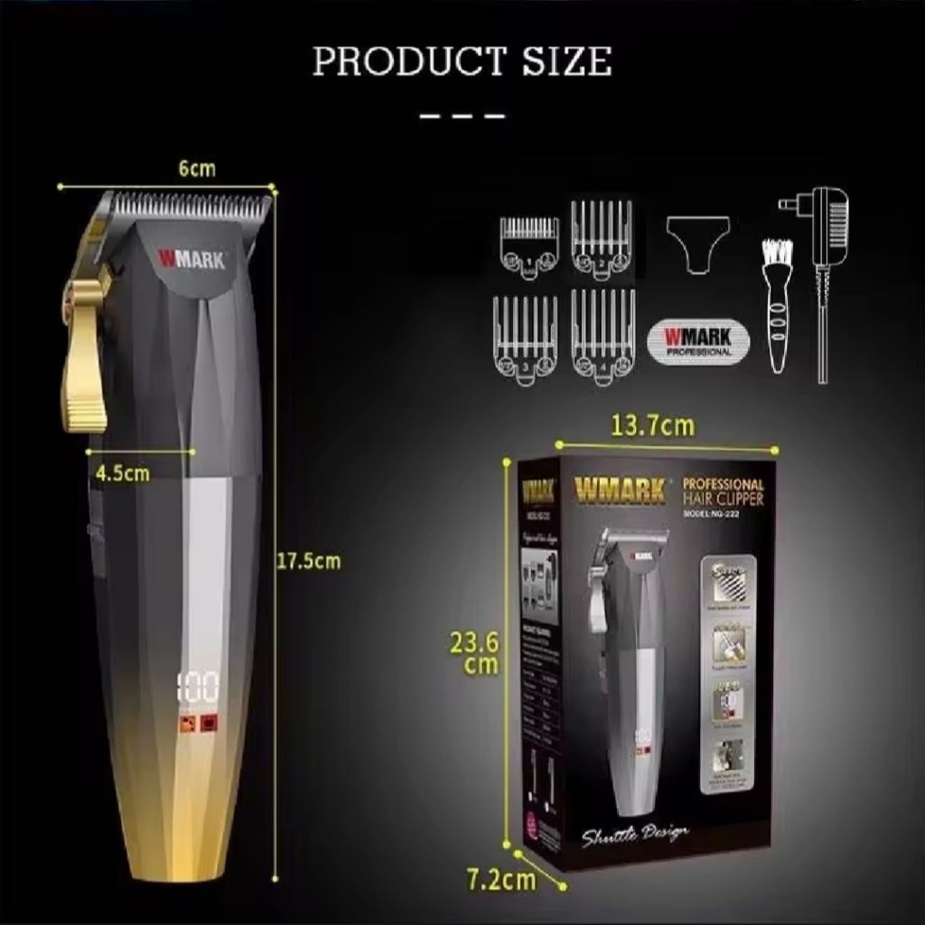 ปัตตาเลี่ยน ไร้สาย Wmark NG-222 ปัตตาเลี่ยนตัดผมไฟฟ้า 7200 RPM พร้อมหน้าจอดิจิทัล แบบมืออาชีพ
