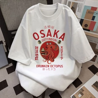 Basi💥เสื้อผู้ชาย เสื้อยืด oversize เกรดพรีเมียม เสื้อคอตตอน100% ไม่หดตัว ใส่สบาย การ์ตูนน่ารัก ลาย "Octopus"