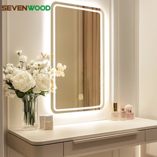 SEVENWOOD กระจกห้องน้ำสี่เหลี่ยม ควบคุมด้วยการสัมผัส แสงสามส…