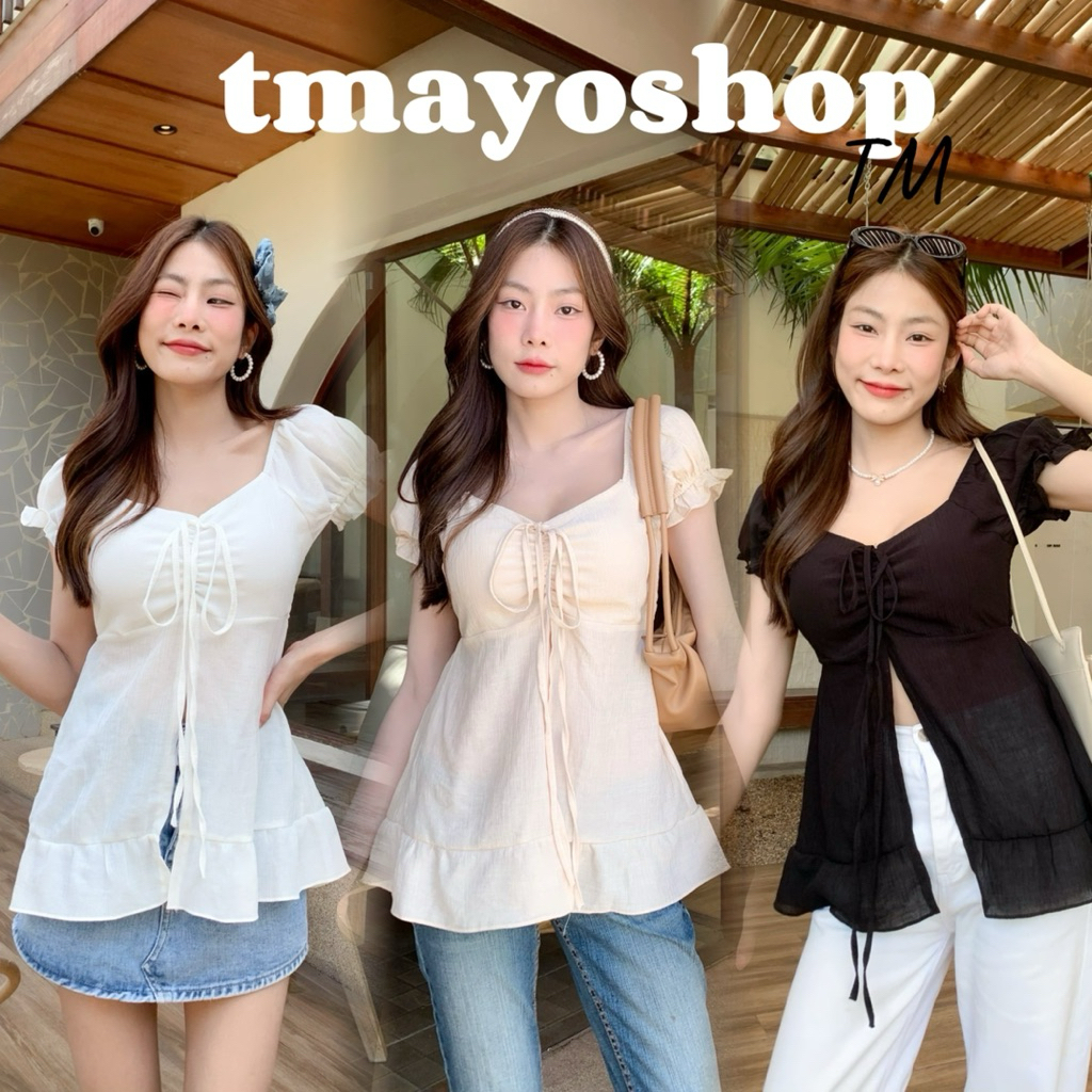 REYA TOP ⋆𐙚₊˚⊹♡ เสื้อแขนตุ๊กตาผ่าหน้า