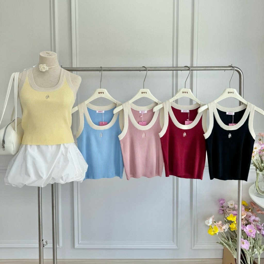 901 Cami-02 : Baby Cutie Top เสื้อกล้ามไหมพรม คอครีมตัดสีเสื้อน่ารักสุดๆ