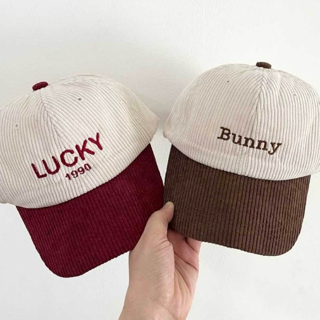 พร้อมส่ง❤️หมวกปักชื่อ ผ้าลูกฟูก สีทูโทน (ไซส์ผู้ใหญ่) จัดส่งใน 1-2 วัน