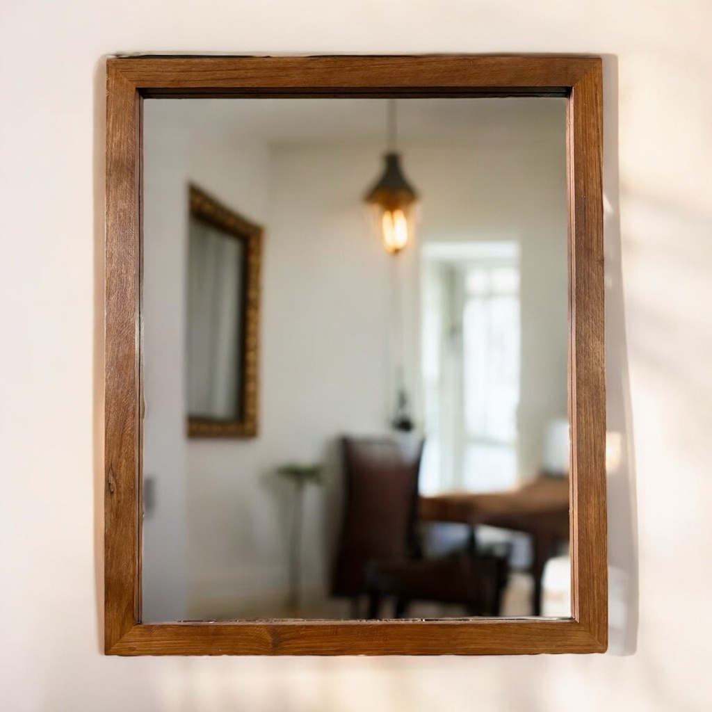 กระจกไม้สัก บานใหญ่ พร้อมกระจก 120x100 cm. Large Teak wooden Mirror, Mirror Wall Mounted, Ship with 