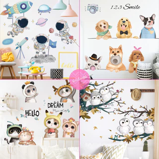 สติ๊กเกอร์ลายการ์ตูนติดผนัง สติกเกอร์สัตว์ sticker สติ๊กเกอร์กล้องเด็ก ลายหมา ลายแมว ไดโน ดาวเคราะห์