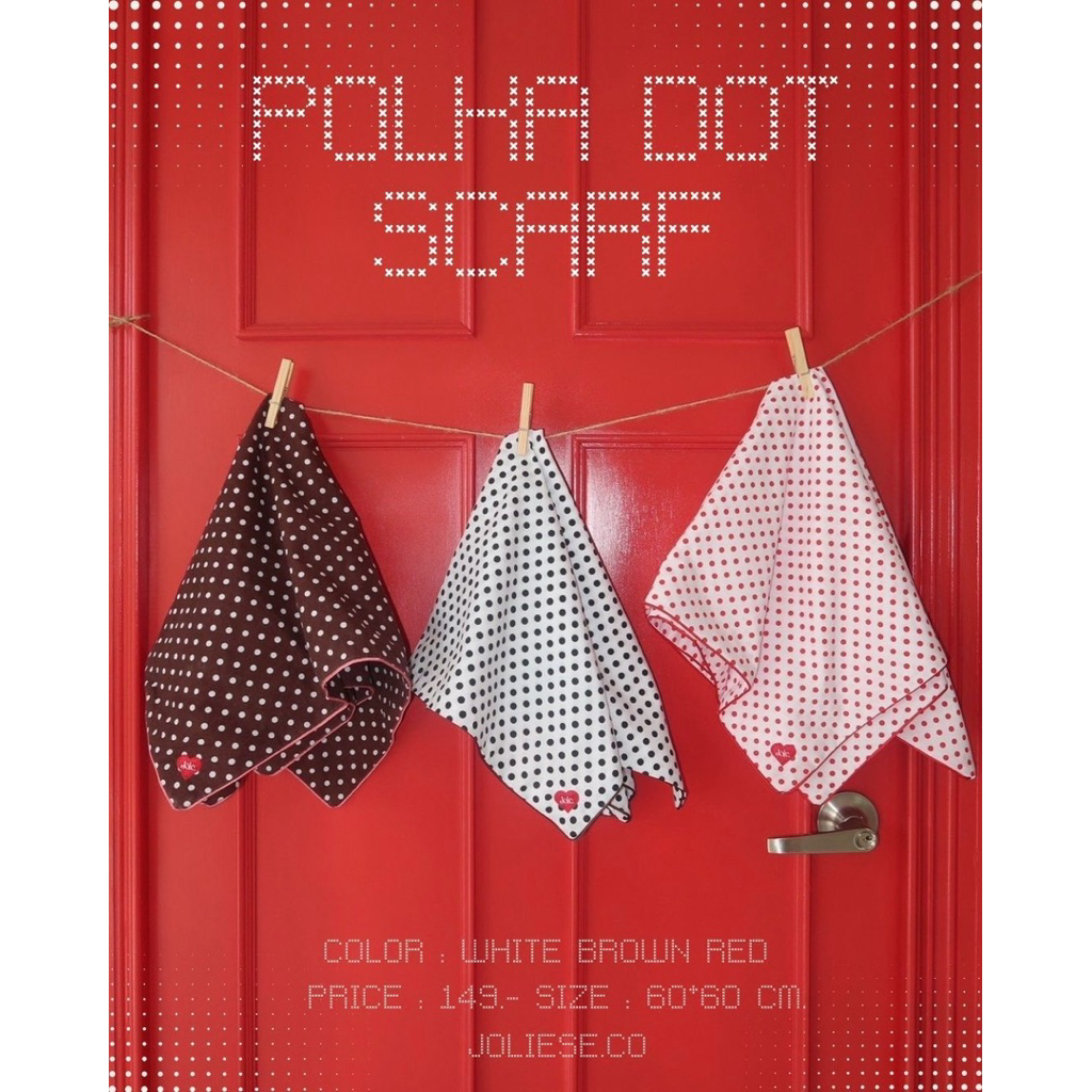 Polka dot scarf  ผ้าโพกผม ผ้าพันคอ ลาย Dottie ปักหัวใจโลโก้ Joliese