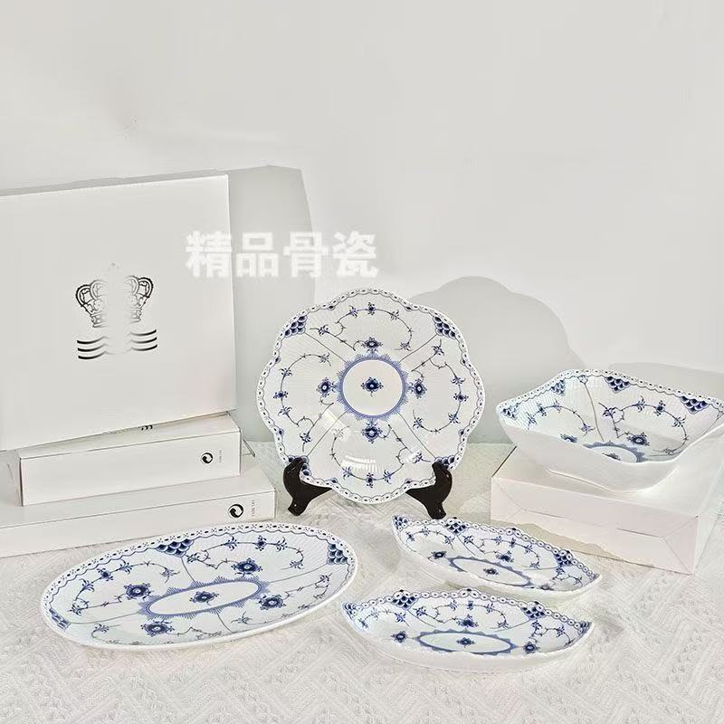 Royal Copen*hagen Gemstone/Half Lace Tangcao Series Tableware Square Bowl Fish Plate Petal Plate Elliptical Disc