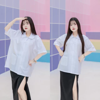 เสื้อนักศึกษา คอบัว ทรงบอย สีขาวนวล รอบอก 38-48“
