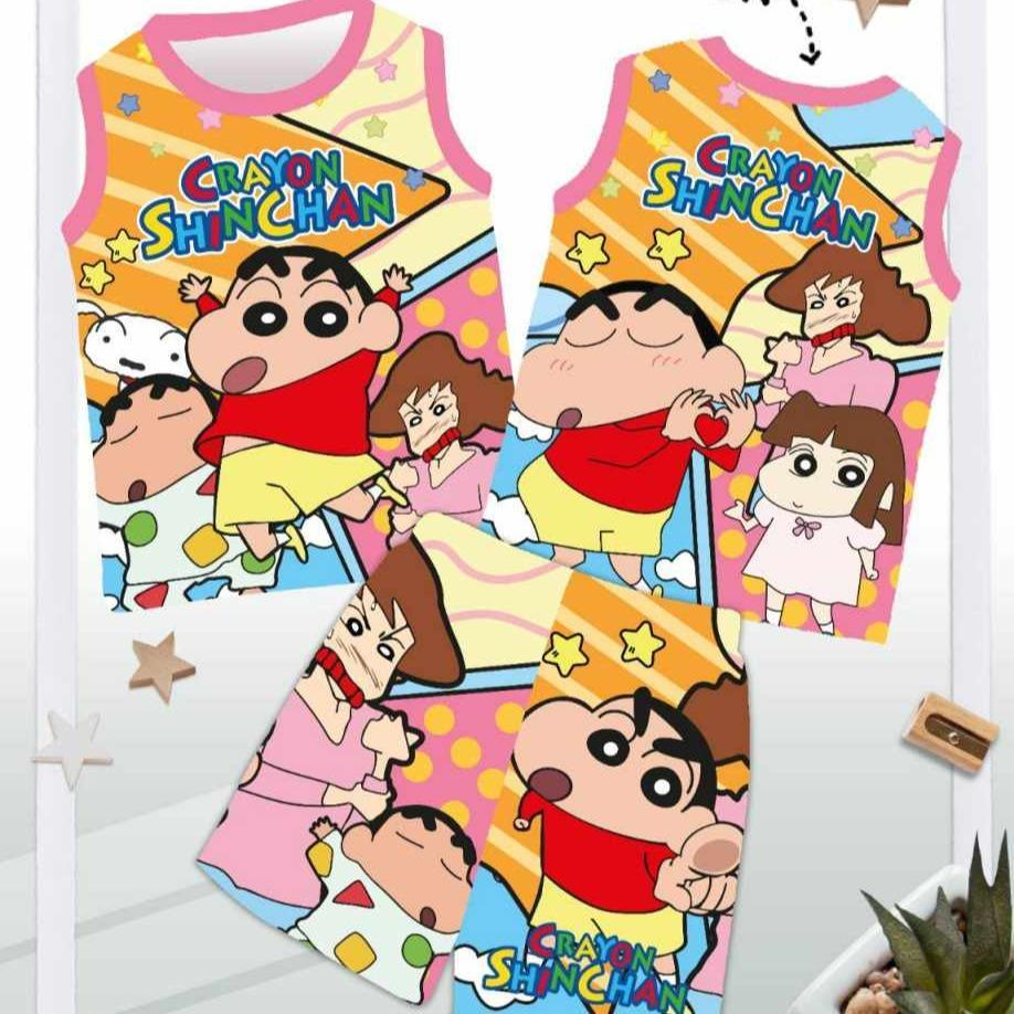 ชุดเสื้อแขนกุด+กางเกงขาสั้นผ้าไมโคร ลายน่ารัก GM002
