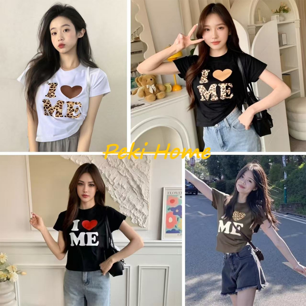 เสื้อยืดตัวสั้นลายตัวอักษร สไตล์น่ารัก สำหรับสาวๆ