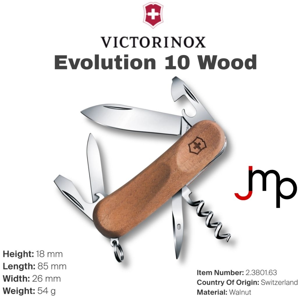 มีดพับVictorinox Evolution 10 Wood  11 ฟังก์ชั่นการใช้งาน ของแท้ Swiss Made
