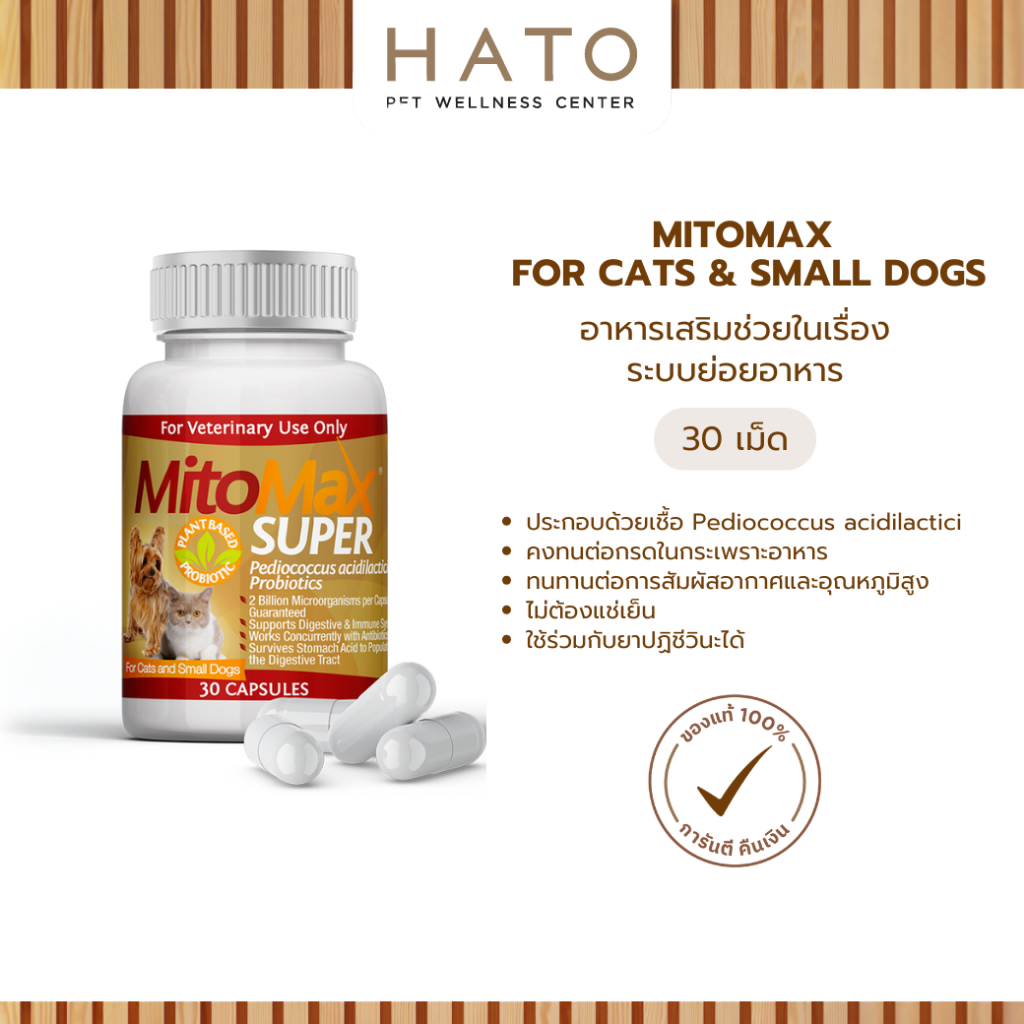 Mitomax Super For Small Dog & Cat อาหารเสริมสุนัขพันธุ์เล็ก-แมว ช่วยในเรื่องระบบย่อยอาหาร 30 เม็ด
