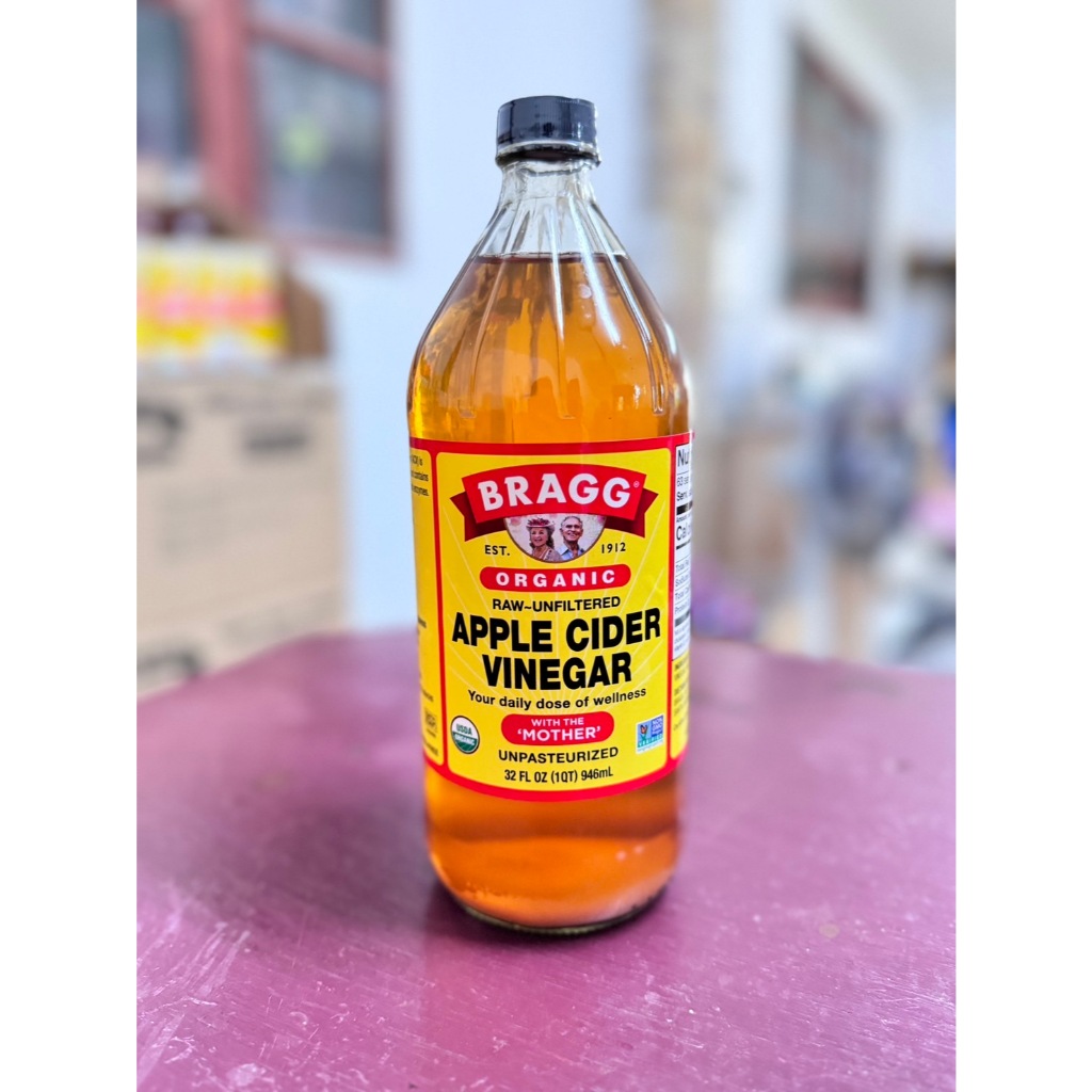 แอปเปิ้ลไซเดอร์ 946ML แท้100 Bragg Apple Cider Vinegar ACV มีตะกอน น้ำส้มสายชูหมักจากแอปเปิ้ล