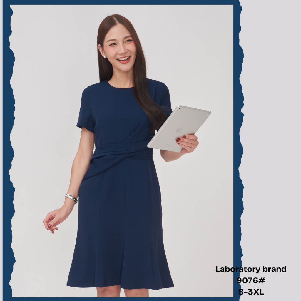 Laboratory 9076# เดรสสีพื้นกระโปรงหางปลา 8 ส่วน แต่งผ้าไขว้ด้านหน้า มีไซส์ S-2XL ราคา ถูกที่สุด ดีลบีเคเค แกลเลอรีภาพที่ 6