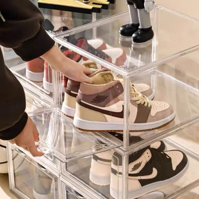 เก็บวางรองเท้า  วัสดุแบบอะคริลิคใส tower วางซ้อนได้ shoe box ออกแบบฝาหน้าแม่เหล็ก กล่องวางรองเท้าโปร่งใส กันน้ำ กันกลิ่น รูปที่ 4