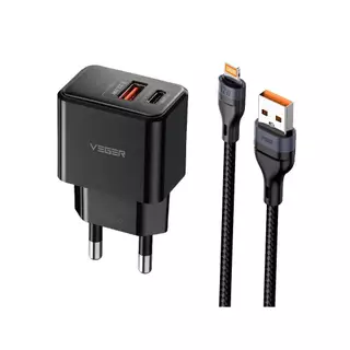 อะแดปเตอร์ VEGER Wall Charger 1 USB-A / 1 USB-C 20W พร้อมสายชาร์จ USB-A to Lightning 1 เมตร by Banana IT