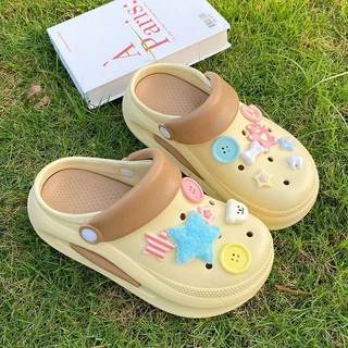 พร้อมส่งจากไทย【5103】 รองเท้าแตะหัวโตไม่มีตัวติดส้นสูงแต่งสายสีสันน่ารัก(ตัวติดซื้อแยก)กันน้ำกันลื่นน่ารักมากๆ