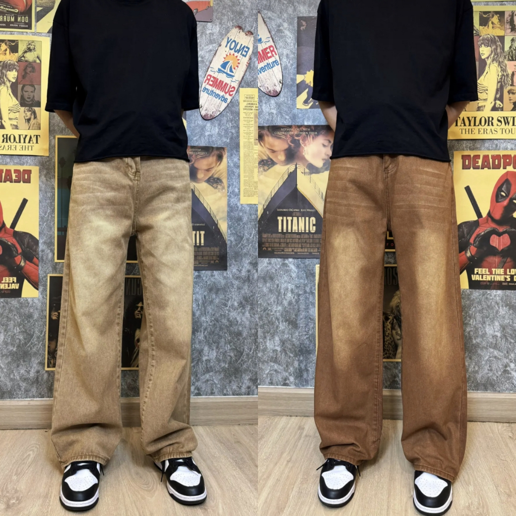 กางเกงยีนส์ขากระบอกตรง ทรง Baggy jeans ผลิตจากผ้ายีนส์แท้คุณภาพสูง ผ้าหนานุ่มสวมใส่สบาย
